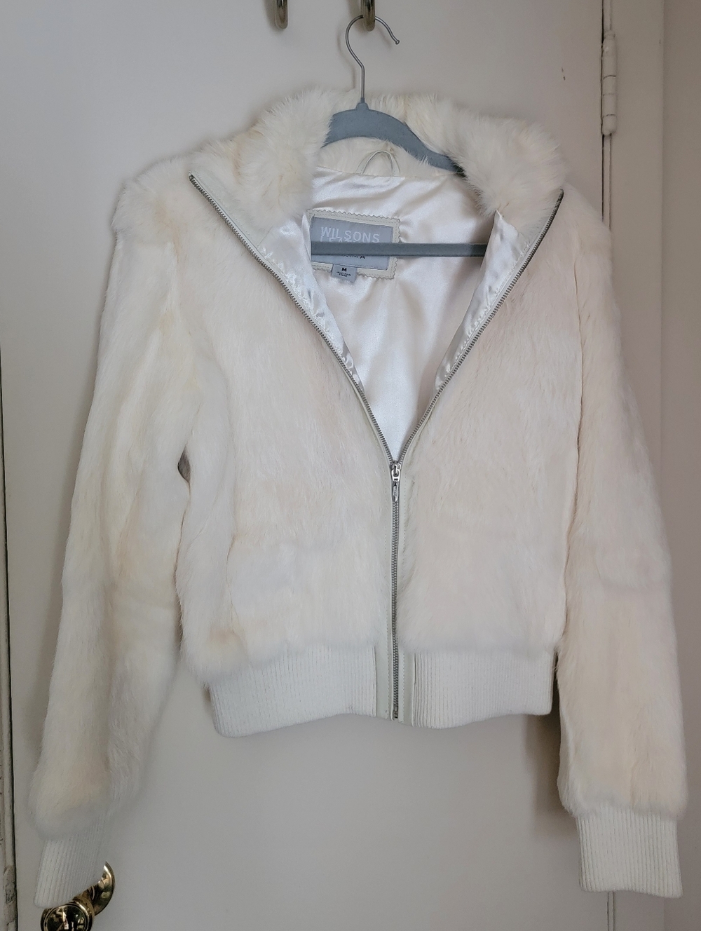 Wilson's Leather Maxima 100% Real Rabbit Fur Bomber Jacket Medium Size Off-white